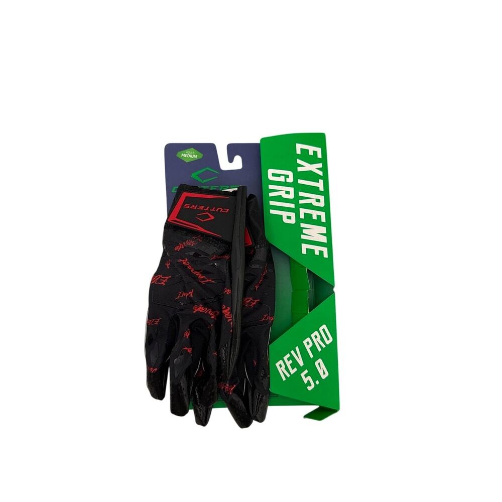 NWT Adult Medium Cutters Rev Pro 5.0 Black Red Receiver Football Gloves